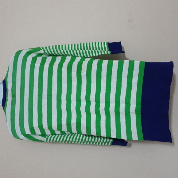 Jcp Cardigan Women Stripped Button Down M NATICAL vacation Beach Linen Green Y2k - Picture 2 of 8
